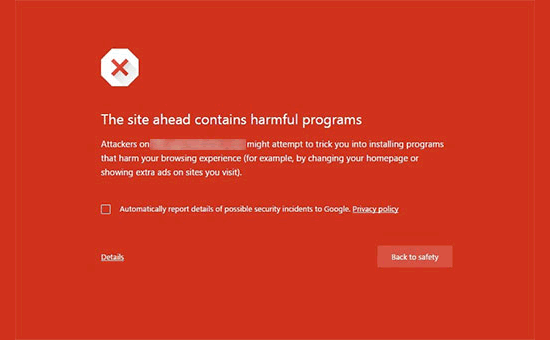 Peringatan situs web berbahaya di Google chrome