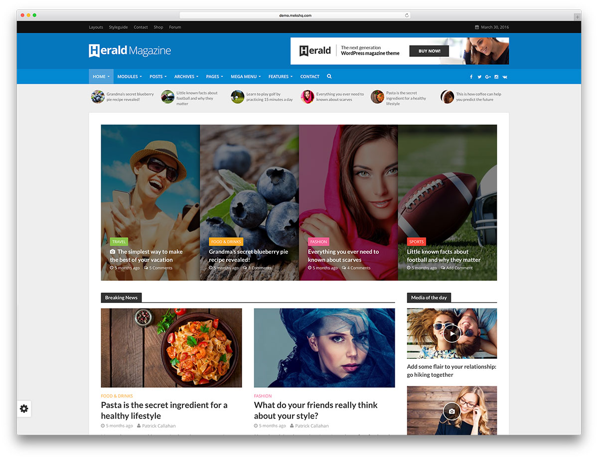 pemberita-unik-majalah-wordpress-tema "width =" 1200 "height =" 921 "data-lazy-srcset =" https://cdn.colorlib.com/wp/wp-content/uploads/sites/2/herald -unique-magazine-wordpress-theme.jpg 1200w, https://cdn.colorlib.com/wp/wp-content/uploads/sites/2/herald-unique-magazine-wordpress-theme-300x230.jpg 300w, https : //cdn.colorlib.com/wp/wp-content/uploads/sites/2/herald-unique-magazine-wordpress-theme-768x589.jpg 768w, https://cdn.colorlib.com/wp/wp- konten / unggahan / situs / 2 / pemberita-unik-majalah-wordpress-tema-1024x786.jpg 1024w "data-lazy-sizes =" (lebar maksimal: 1200px) 100vw, 1200px "data-lazy-src =" https: //cdn.colorlib.com/wp/wp-content/uploads/sites/2/herald-unique-magazine-wordpress-theme.jpg?is-pending-load=1 "srcset =" data: gambar / gif; base64 , R0lGODlhAQABAIAAAAAAP /// yH5BAEAAAAALAAAAABAAEAAAIBRAA7 "/></p>
<p>Dikembangkan oleh seorang penulis elit, Herald adalah tema AdSense yang sangat baik untuk situs WordPress. Ini menawarkan desain modern dan menawan, dengan lebih dari 500 daftar artikel layout. Ada juga banyak opsi kustomisasi, dan tidak ada kebutuhan untuk pengetahuan pemrograman. Bahkan pengguna pemula dapat menginstal Herald hanya dengan mengikuti pengaturan dan pemasangan video yang informatif. Selain itu, pembuat konten membangun tema ini untuk mempercepat dan mempercepat pemuatan secepat kilat. Selain itu, pengguna dapat dengan mudah mengunggah gambar untuk artikel dalam berbagai format dan rasio aspek. Anda dapat memilih ukuran yang ditentukan sebelumnya, atau menerapkan parameter khusus. Tentu saja, ada banyak pengaturan monetisasi. Anda dapat menempatkan banner iklan di homepage situs, artikel, atau posting.</p>
<p>Pembaca juga akan dapat mengakses konten langsung dari laptop, komputer desktop, tablet, dan ponsel cerdas mereka. Tata letak sepenuhnya responsif, kompatibel Retina-siap dan lintas-browser. Penulis tidak lagi harus mengikat diri ke kursi meja mereka, karena Herald memungkinkan mereka untuk bekerja dari telepon mereka, sementara di perjalanan. Anda juga dapat membuat toko online profesional Anda sendiri dengan menggunakan plugin WooCommerce yang populer. Menjual barang dagangan Anda tidak pernah semudah ini. Anda dapat menetapkan setiap kategori dalam warna tata letak yang berbeda, sehingga memudahkan pembaca untuk menavigasi halaman Anda.</p>
<p> <a class=