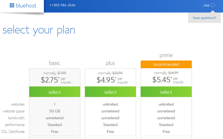 pilih paket bluehost untuk situs web restoran