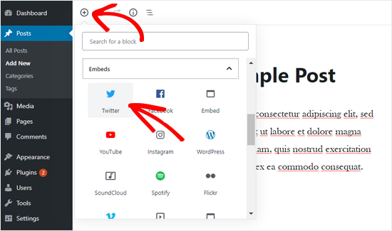Tambahkan Blok Embed Twitter di Editor WordPress