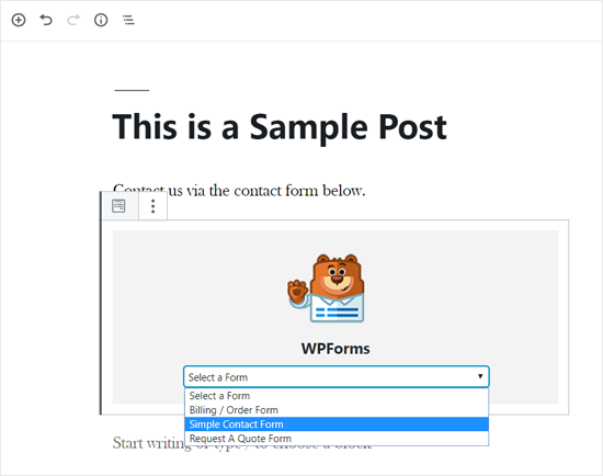 WPForms Block untuk WordPress Editor