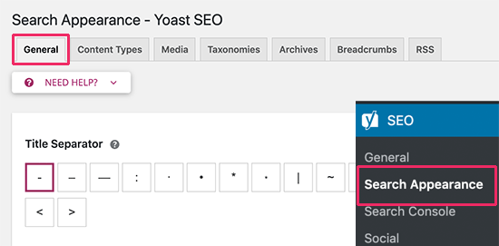 Cari pengaturan tampilan di Yoast SEO