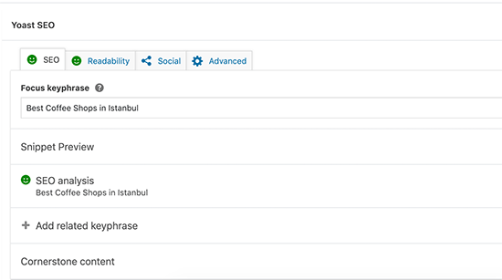 Kotak meta SEO Yoast di bawah editor pos