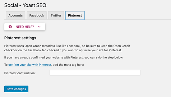 Konfirmasikan situs Anda di Pinterest menggunakan Yoast SEO