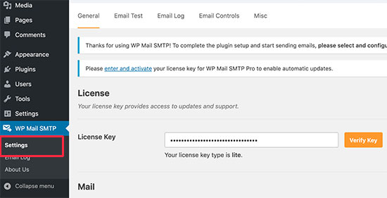 Pengaturan SMTP WP Mail 