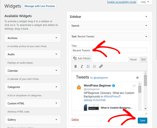 Simpan Widget Tweet Terbaru Anda di WordPress