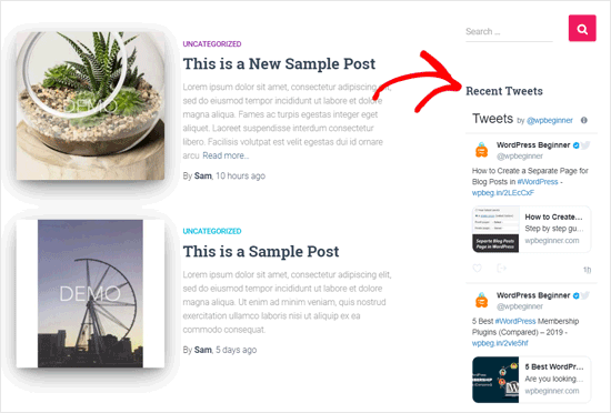 Tweet terbaru di WordPress - Situs web Demo