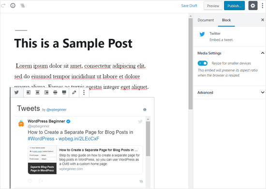 Profil Twitter Tertanam di WordPress Post