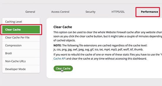 Sucuri membersihkan cache