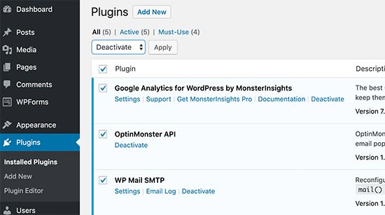 Nonaktifkan semua plugin