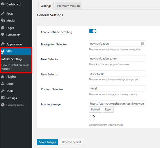 Pengaturan Plugin YITH Infinite Scrolling