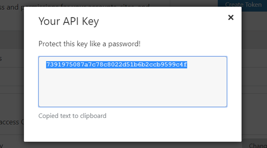 Salin Cloudflare API Key