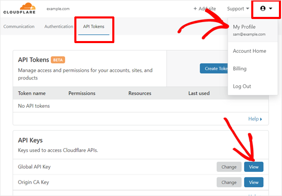 Lihat Kunci API Cloudflare