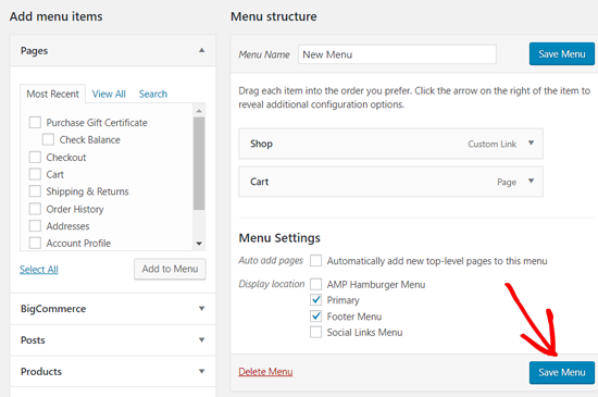 Simpan Menu WordPress Anda