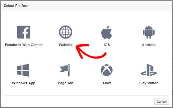 Pilih platform aplikasi Facebook