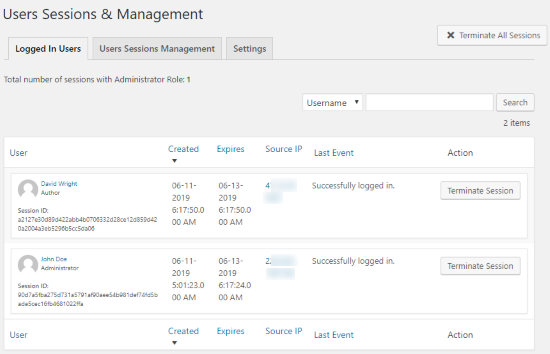 Plugin WP Security Audit Log login pengguna