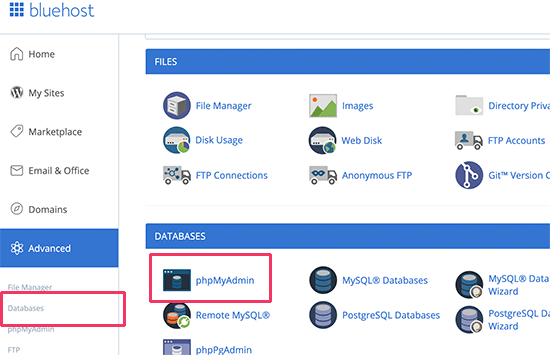 phpMyAdmin di cPanel