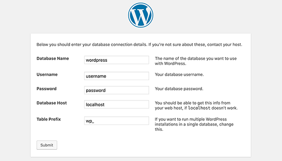 Informasi basis data WordPress 