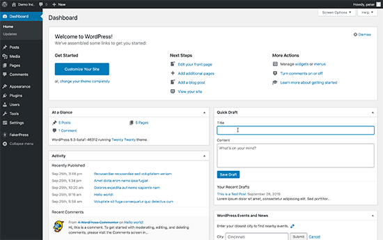 Perubahan penampilan di dashboard WordPress