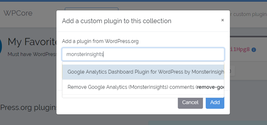 Cari Plugin untuk Menambahkan Koleksi Plugin WPCore Anda