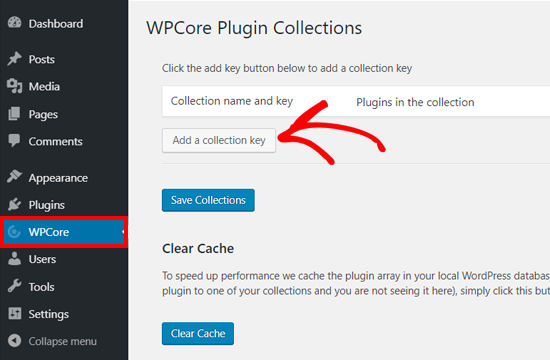 Tambahkan kunci Koleksi di WPCore Plugin Manager Plugin