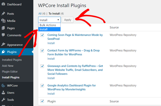 Instal Plugin WordPress dalam Massal dengan WPCore