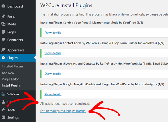 Semua Plugin Dipasang di WordPress dengan WPCore