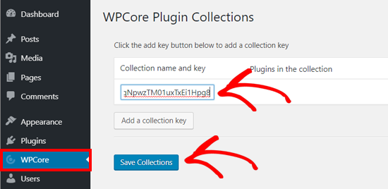 Simpan Kunci Koleksi Plugin WPCore di WordPress