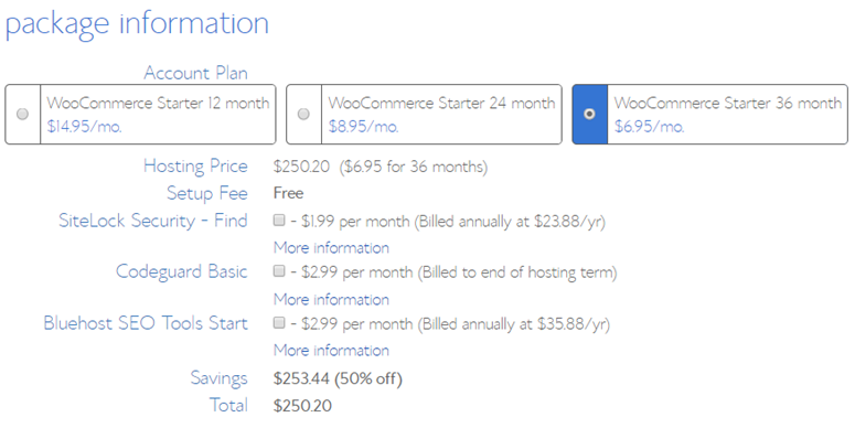 informasi paket bluehost