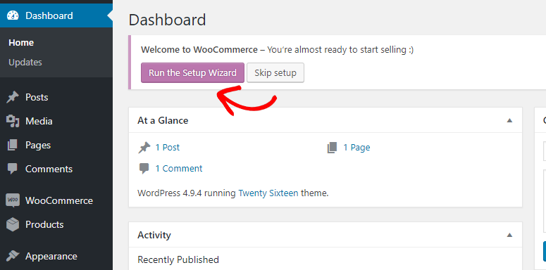 woocommerce setup wizard