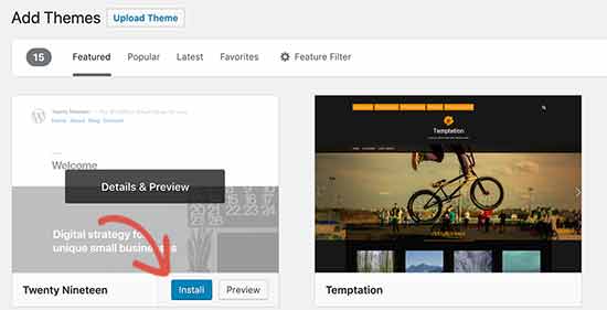 Instal dan aktifkan tema WordPress default