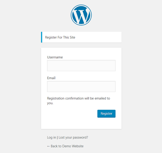 Halaman Registrasi Pengguna WordPress Default