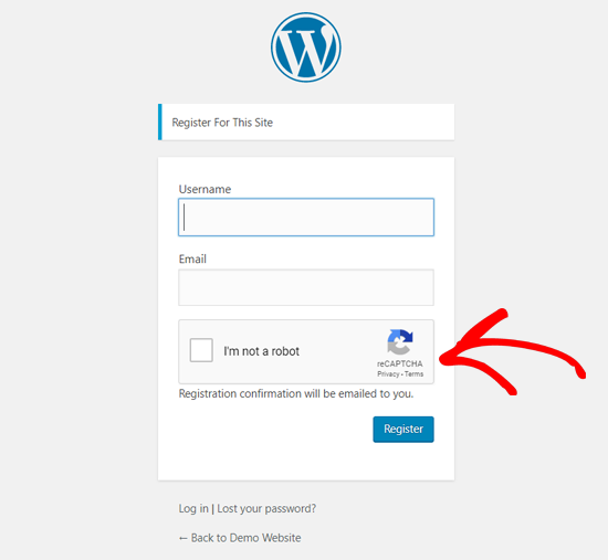 Halaman Pendaftaran WordPress dengan reCAPTCHA