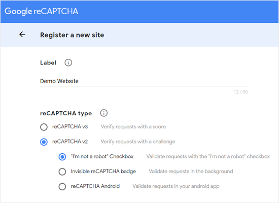 Daftarkan Situs Baru untuk Google reCAPTCHA