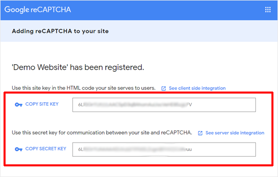 Kunci API Google reCAPTCHA