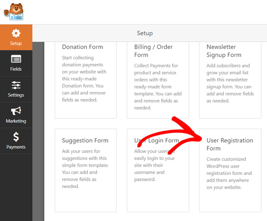 Pilih Formulir Pendaftaran Pengguna Template WPForms