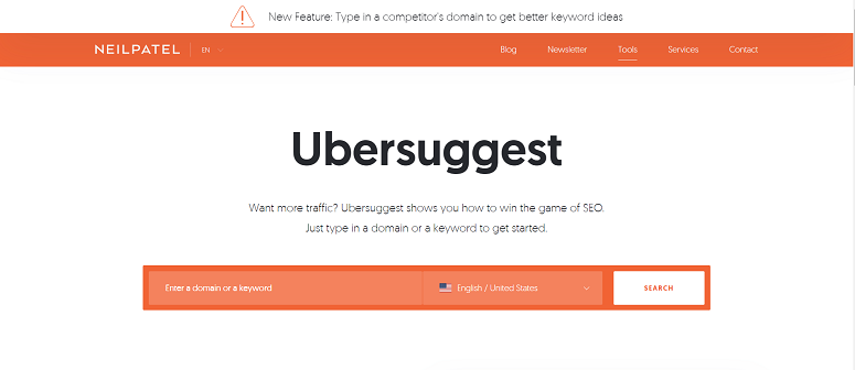 ubersuggest, pencari kata kunci, alat penelitian kata kunci