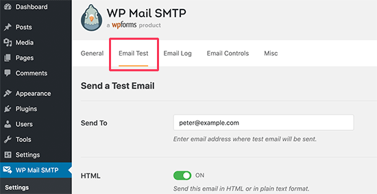 Uji pengaturan email WordPress SMTP