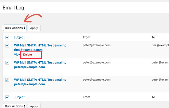 Hapus entri log email di WordPress