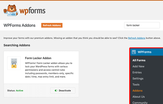 WPForms Form Locker Addon