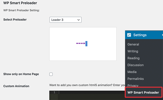 Pengaturan WP Smart Preloader