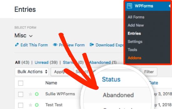 WPForms yang ditinggalkan