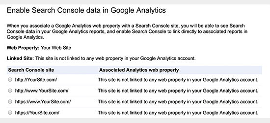 Pilih properti Google Search Console