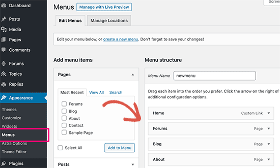 Tambahkan tautan forum ke menu navigasi