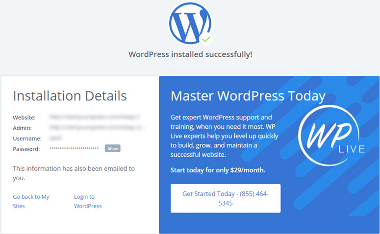 instalasi wordpress berhasil