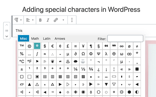 Tambahkan karakter khusus di editor blok Gutenberg WordPress