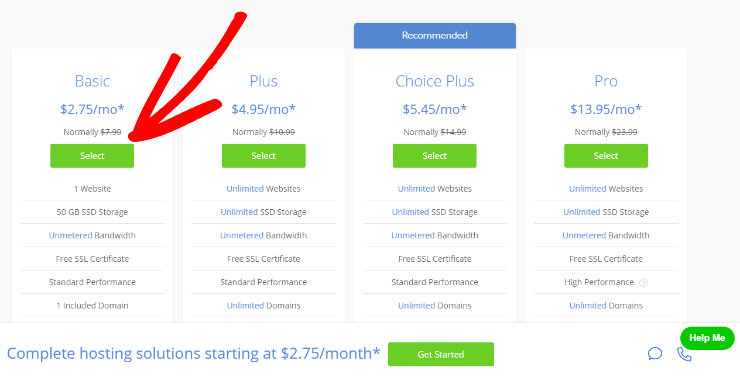 Bluehost-penetapan harga-paket dasar