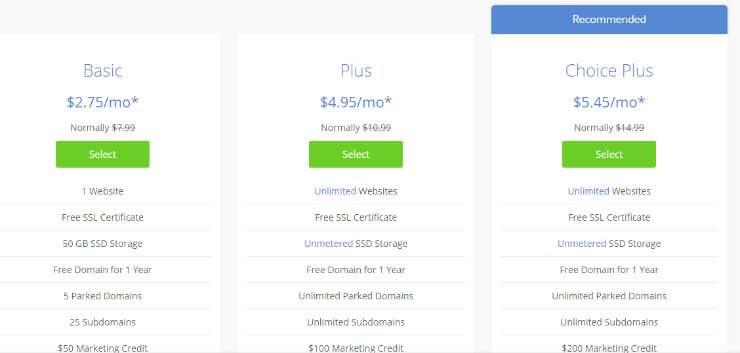 Bluehost-penetapan harga paket