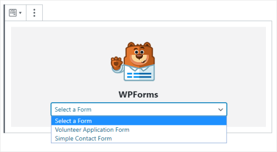 Pilih formulir yang Anda inginkan dari menu dropdown