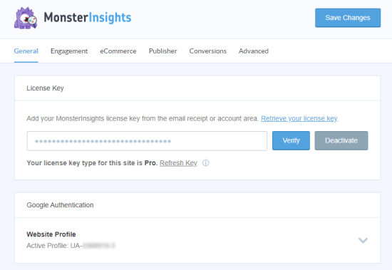 Masukkan nomor lisensi Anda ke MonsterInsights